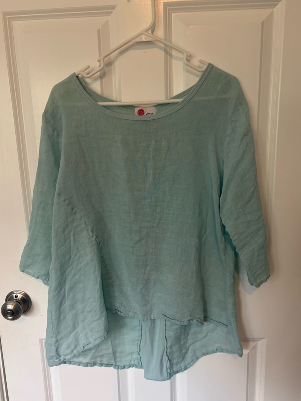 Linnea Light Blue Women's Linen Top with High-Low Hem